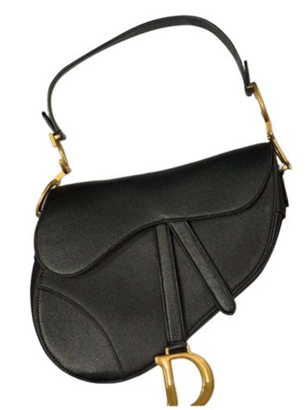 CHRISTIAN DIOR Black Leather Saddle Bag Mini size Gold Hardware Iconic NEW - Picture 2 of 7